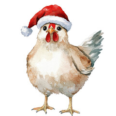 Festive Christmas Chicken Clipart Vector Illustration &ndash; Cute Holiday Hen with Santa Hat and Seasonal Decorations