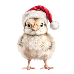 Fototapeta premium Festive Christmas Chicken Clipart Vector Illustration – Cute Holiday Hen with Santa Hat and Seasonal Decorations