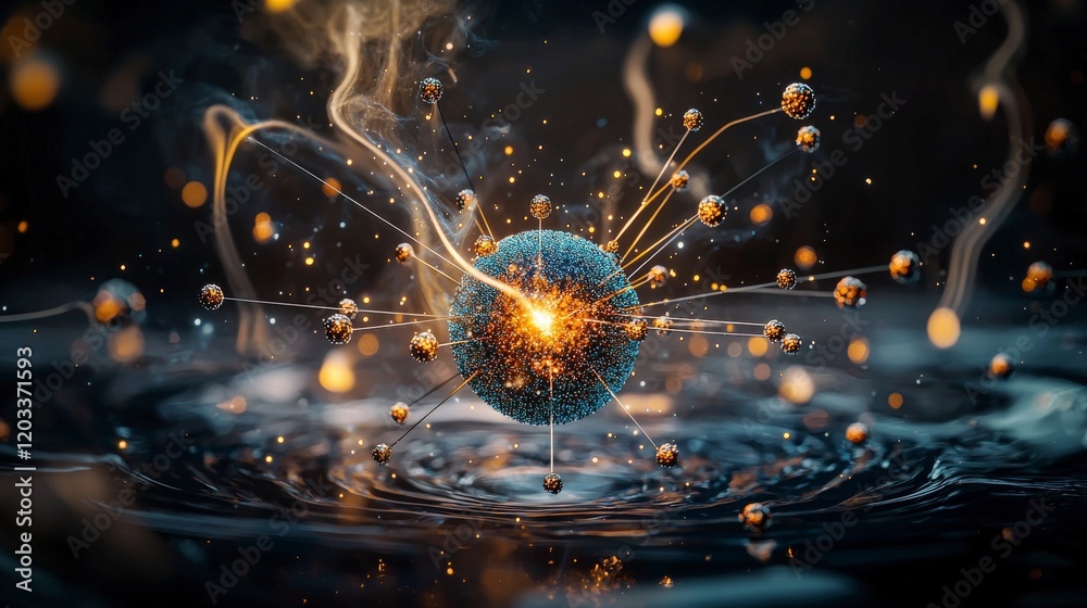 Poster conscious communication of particles in motion quantum universe digital artwork abstract close-up en