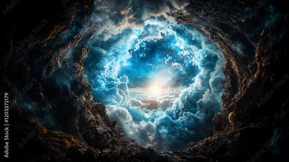 Aufkleber exploring the dimensions created by thought in a cosmic realm surreal landscapes digital art dreamy 