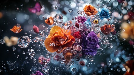 Vibrant floral burst underwater nature art abstract environment close-up emotional depth exploration