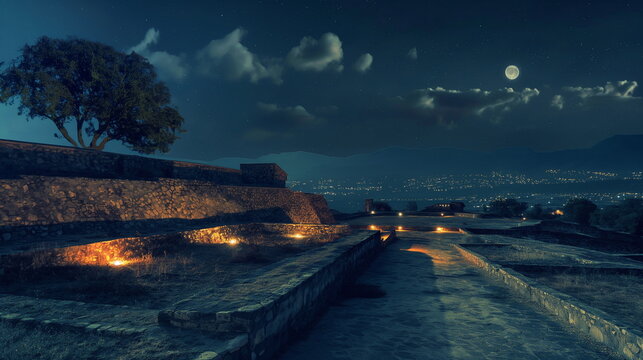 Monte Alban at night At night Monte Alban turns in_002