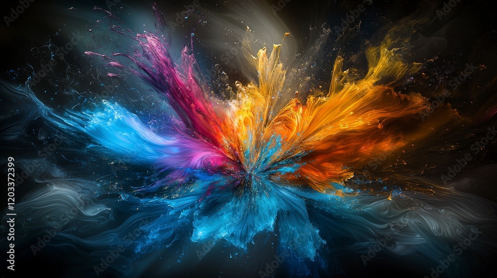 Fototapete Dynamic color explosion abstract art digital creation visuals close-up dimensions of transformation across realities