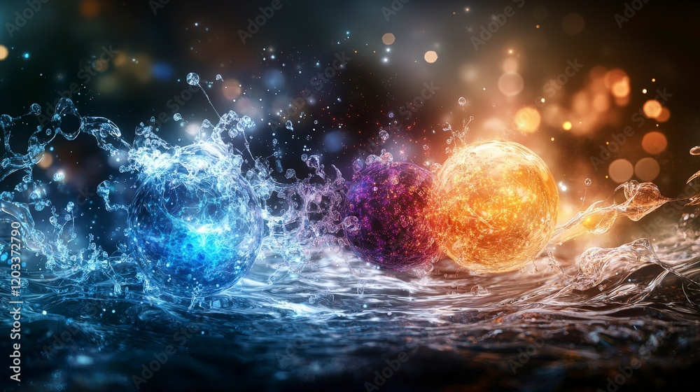 Aufkleber cosmic emotions in water splashes abstract art dynamic environment vibrant colors visual concept for