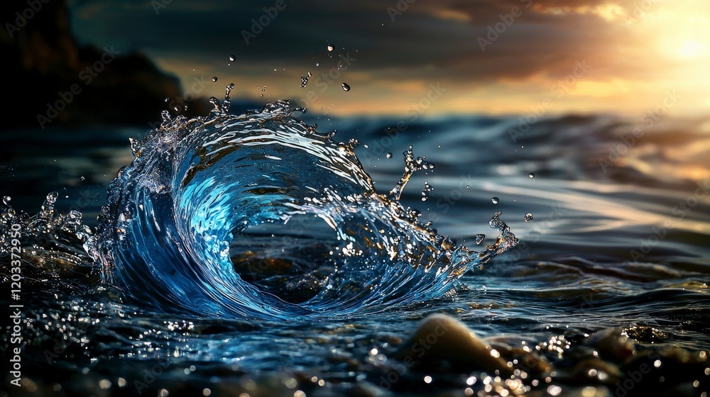 Poster exploring dynamic ocean waves close-up beachfront nature photography in a serene environment