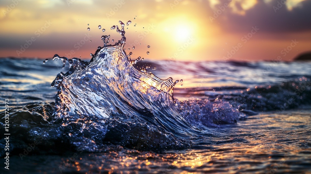Poster dynamic energy waves creating shapes at sunset beach nature photography ocean environment close-up p
