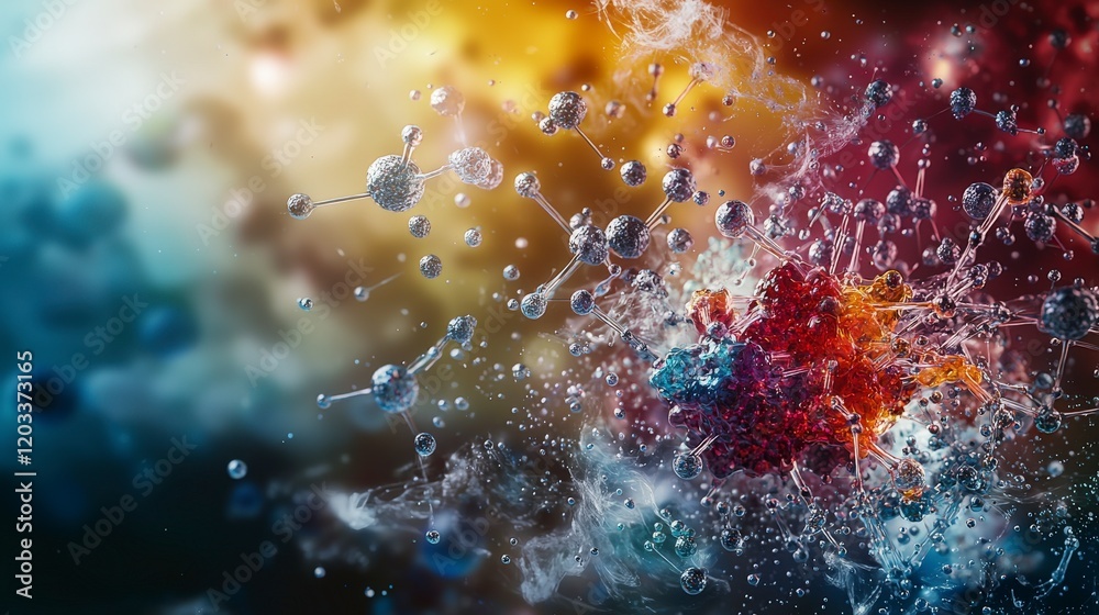 Poster Energy within atoms creating stories of molecular dynamics in abstract art science and nature exploration