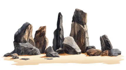 Desert rock formations with a scenic landscape of stones and mountains