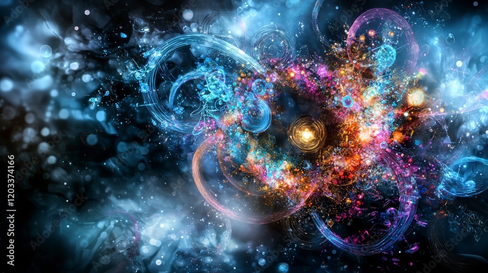 Aufkleber Cosmic evolution exploring language and life cycles in a vibrant universe digital art abstract deep space visual concept