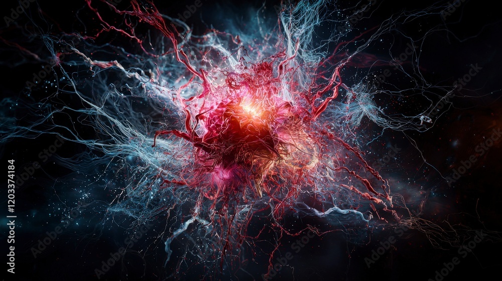 Aufkleber Cosmic energy burst abstract visual art digital realm dynamic vortex dark universe close-up language with breath and pulse