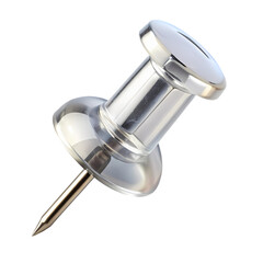 Shiny Chrome Push Pin Office Supply Item Closeup Detailed Silver 3d head tack icon metal sharp point