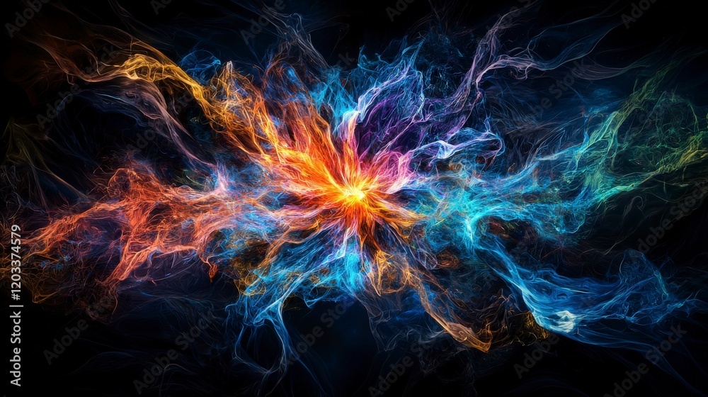 Aufkleber dynamic energy burst fuels creative mutations abstract universe digital art dark background surreal 