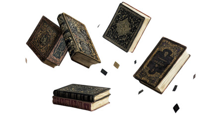 Image of an antique leather-bound book with a vintage design on a white background