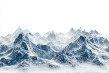 Stunning Abstract Representation of Majestic Mountain Peaks with Textured Surfaces Against a Bright White Background
