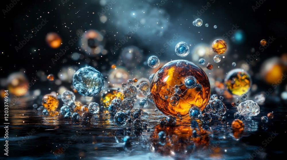 Poster Mystical journey through subatomic universes exploring fluidic environments within atomic microcosms