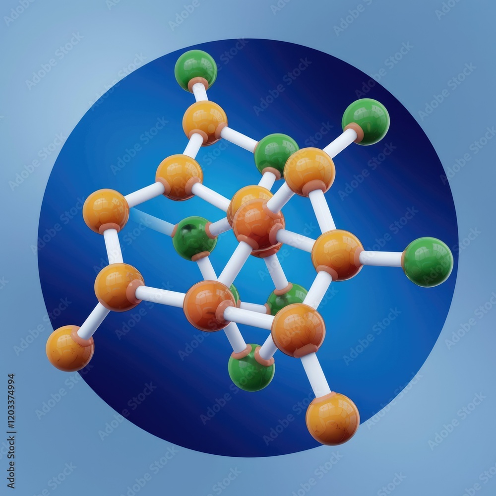 Aufkleber A 3D model of a molecule, showcasing its complex structure and interconnected atoms.