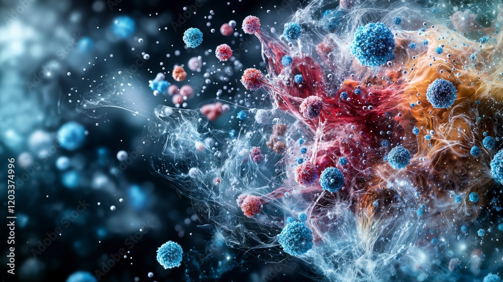 Poster Exploring microscopic universes within atoms science laboratory abstract visualization digital environment close-up viewpoint