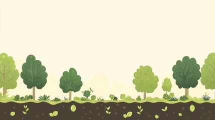 Vibrant illustration of a lush forest landscape with diverse greenery and serene background