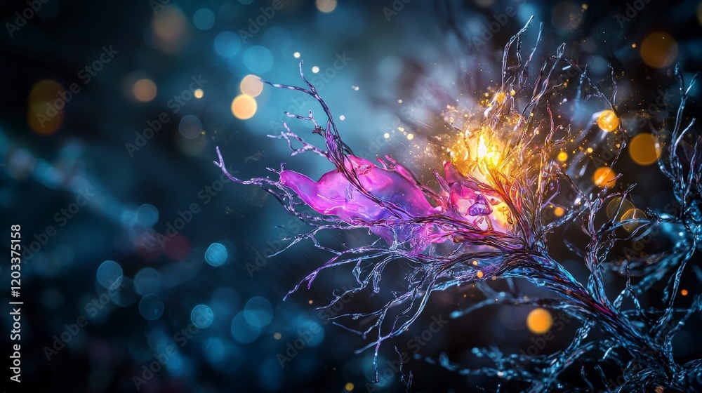 Poster Nerve fibers creating stories and memories visualizing neural connections in a dreamlike environment