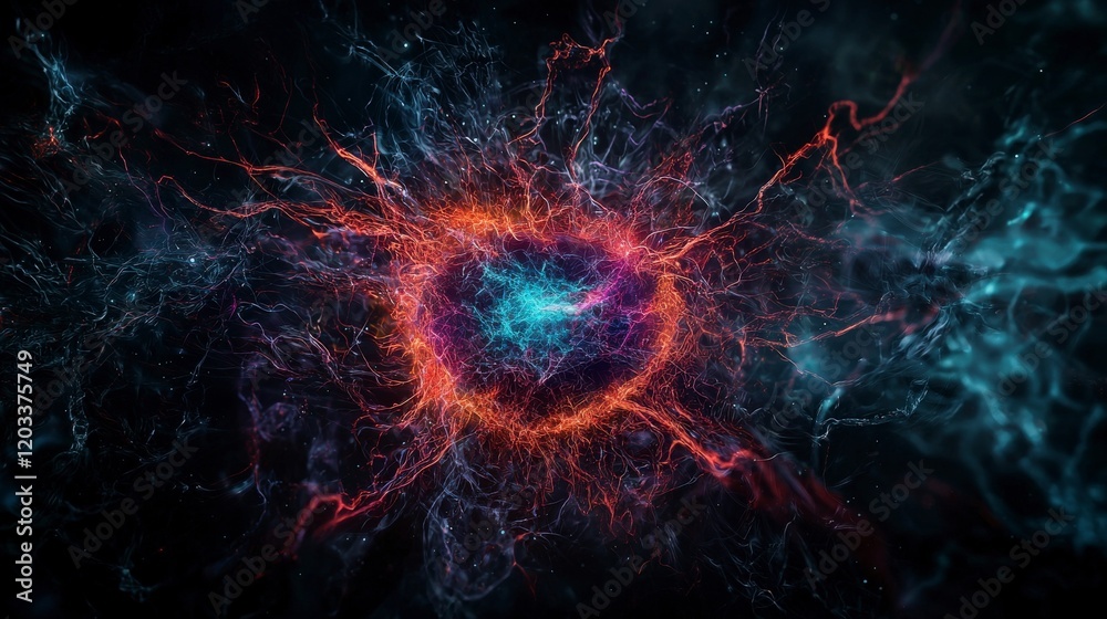 Poster Exploring cosmic digital spaces abstract art and dynamic neural patterns shaping new perception realities