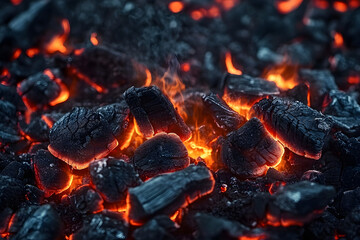 smoldering burning coals close up hot background