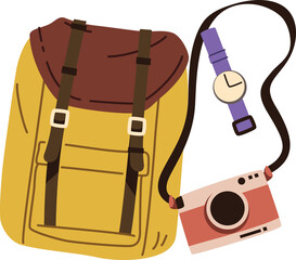 Travel backpack and camera stuff illustration