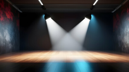 Obraz premium Contemporary empty studio with spotlight illumination, perfect for showcasing products or ads.