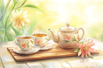 Floral Tea Set in the Morning Sun