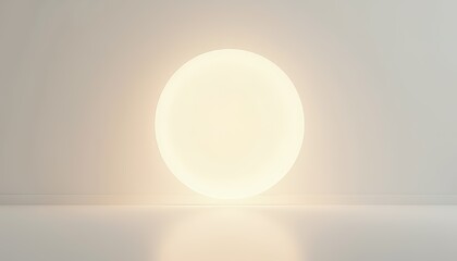Ethereal glow from a large round light source on a minimalist wall.