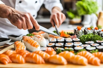 Japanese sushi chef preparing sushi