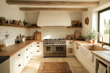 Elegant modern mediterranean kitchen design featuring terracotta tiles cozy atmosphere natural light open layout inviting space