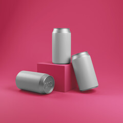 Three Cans Energy drink soda can mockup template isolated on background Blank Label