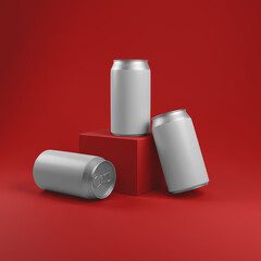 Three Cans Energy drink soda can mockup template isolated on background Blank Label