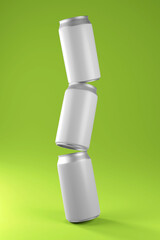 Three Cans Energy drink soda can mockup template isolated on background Blank Label