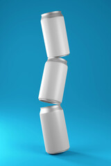 Three Cans Energy drink soda can mockup template isolated on background Blank Label