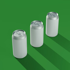 Three Cans Energy drink soda can mockup template isolated on background Blank Label