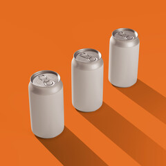 Three Cans Energy drink soda can mockup template isolated on background Blank Label