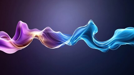 Colorful flowing ribbons of light in purple and blue tones on a gradient background
