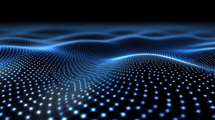 Abstract glowing blue digital wave with dots forming a futuristic technology landscape