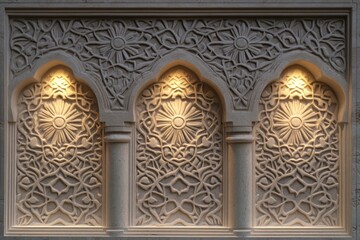 Intricate Architectural Details of Ornate Stone Carvings with Decorative Patterns and Soft Lighting, Highlighting Unique Middle Eastern Design Elements for Stunning Visual Appeal