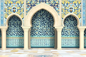 Ornate Islamic Wall with Colorful Tiles and Intricate Patterns Showcasing Architectural Beauty and Cultural Heritage in a Traditional Setting
