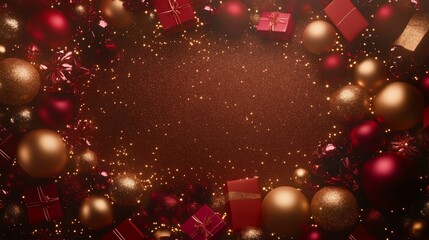 Festive Red Gold Christmas Ornament Background