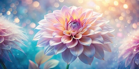 Obraz premium Dreamlike pastel dahlia, AI-generated fantasy bloom, soft hues in surreal papercraft.