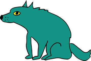 thoughtful wolf with yellow eyes sits and looks at camera