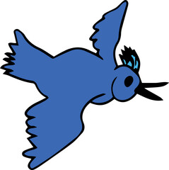 a flying blue bird with a light blue crest on its head flies with its wings spread