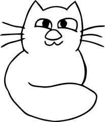 funny happy cat with big nose and big slanted eyes and fluffy tail sits and looks at camera