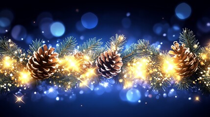 Festive Winter Holiday Pine Cone Garland with Lights