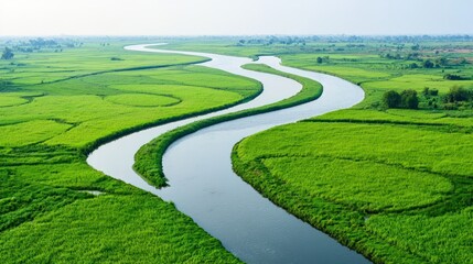 Naklejka premium Aerial view of a winding river