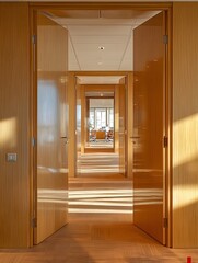 Bright and Elegant Wooden Hallway with Minimalist Modern Interior Design