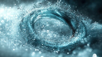 A diving vortex of aquamarine and silver liquid spirals shooting upwards